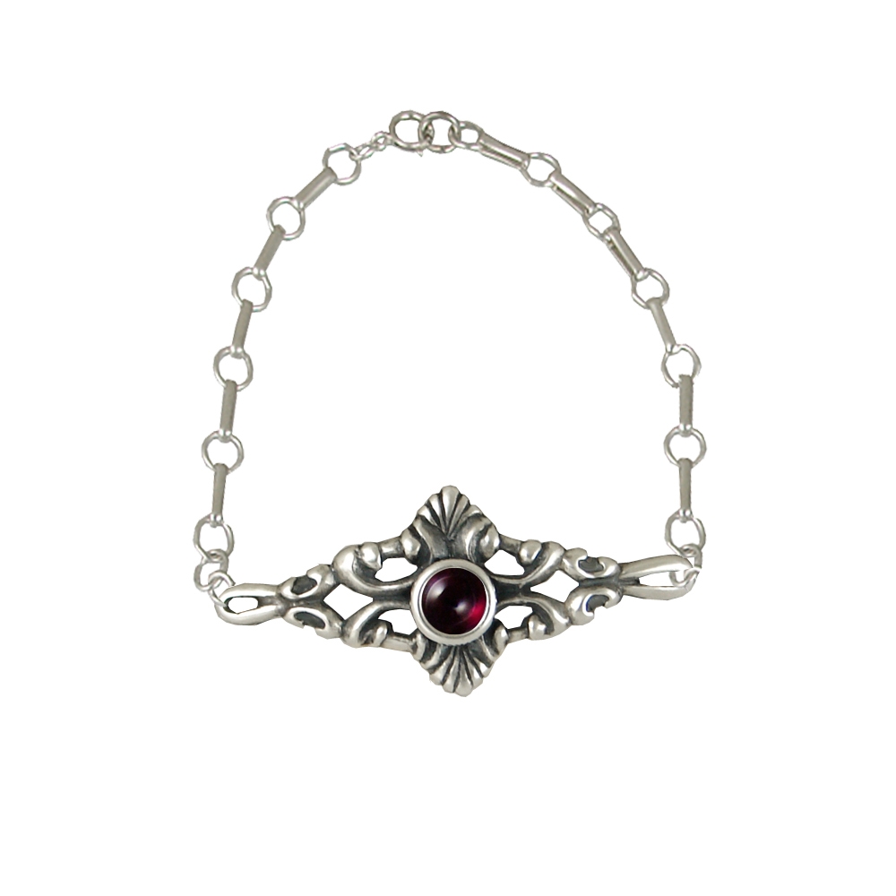 Sterling Silver Victorian Chain Bracelet with Garnet